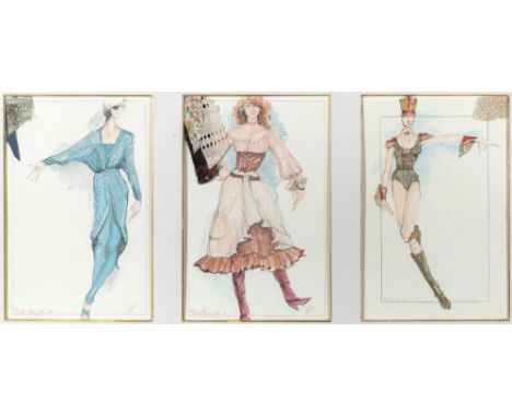 BILL HARGATE Three Original Bill Hargate Costume Designs for The Mary Tyler Moore Hour. Three original watercolor and pencil 