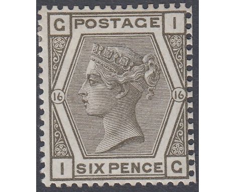 STAMPS GREAT BRITAIN : 1878 6d Grey plate 16 (IG), lightly mounted mint , light corner crease SG 147 Cat £500