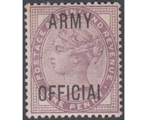 STAMPS GREAT BRITAIN : 1896 1d Lilac, lightly mounted mint over printed Army Official with the error in the "l" of Official S