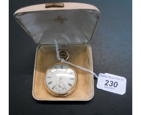 A gentleman's Swiss open faced key wind lever platform watch, the white enamel dial with Roman numerals and subsidiary second