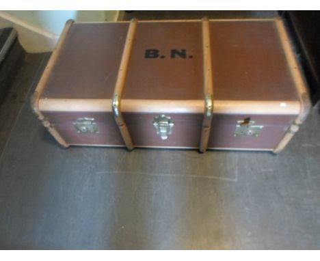 An early 20th century brass mounted and wood framed steamer trunk, 92cm wide.