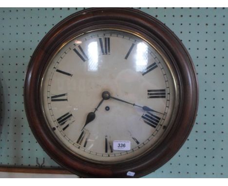 A mahogany cased circular school clock, the enamel dial bearing Roman numerals, 40cm diameter.