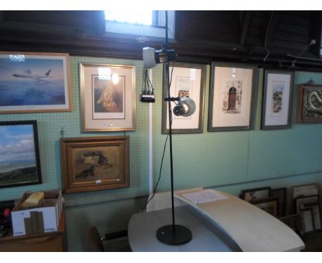 A contemporary floor standing two branch lamp, 139cm.