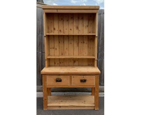 A Victorian two section pine dresser, with single drawer and single shelf, 190cm high, 106cm long, 45cm deep