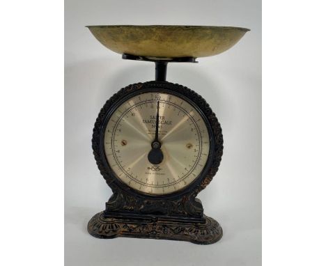 A set of Salter Family Scales No.45, with painted black metal base and brass pan