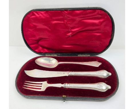 A Victorian cased silver fork, knife and spoon set, London, 1931, John, Edward, Walter &amp; John Barnard; the fork and knife