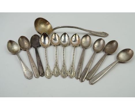 A set of six silver teaspoons, Sheffield, 1945, Frank Cobb &amp; Co Ltd, 88.64g gross, 2.851 Troy oz; a set of four teaspoons