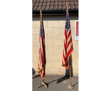 Two vintage American/U.S.A. high school/college flags, one with forty- eight stars and the other having forty nine, each with