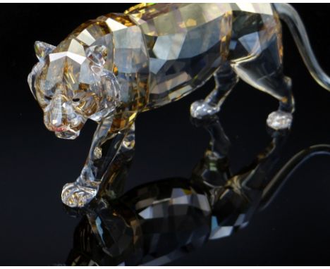 SWAROVSKI TINTED CRYSTAL MODEL TIGER, 19cms long Comments: no boxes or certificates