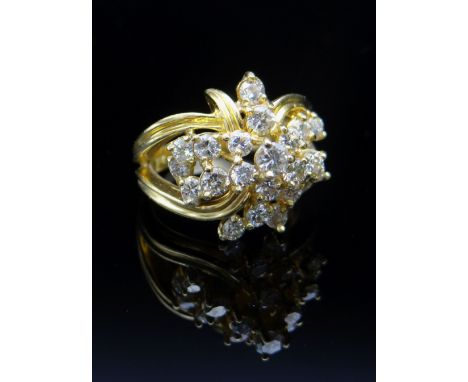 YELLOW GOLD DIAMOND CLUSTER RING, stamped '18K', ring size J / K, 7.8gms Provenance: deceased estate Powys, consigned via our