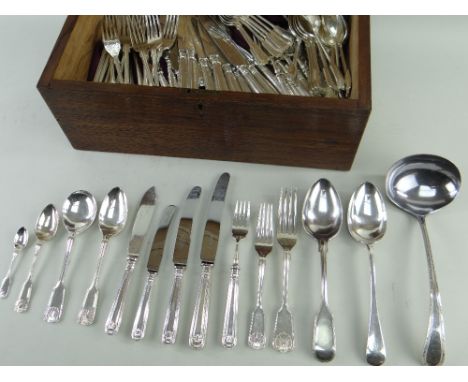 MODERN SILVER FLATWARE TABLE SERVICE FOR 8 PLACE SETTINGS, Cooper Bros. &amp; Sons Ltd, Sheffield 1973, fiddle, thread and sh