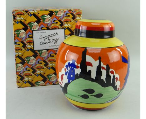 WEDGWOOD CLARICE CLIFF 'BLUE WINDMILL' JAR &amp; COVER, limited edition (176/250) with box and COA, 22cms h Comments: small e