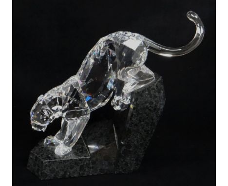 SWAROVSKI CRYSTAL &amp; GRANITE MODEL PANTHER, 18cms high x 23cms long Comments: no boxes or certificates