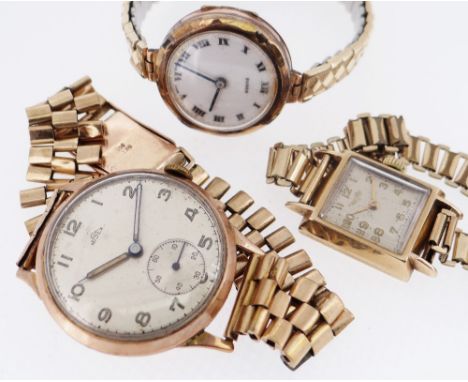 THREE VINTAGE WRISTWATCHES all with 9ct gold watch heads including Majex and Rotary (3) Provenance: deceased estate Neath Por