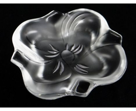 CRYSTAL LALIQUE 'RIAMBEL' BOWL, c. 1992, frosted and clear glass with grey enamel highlights, design no. 11093, engraved mark