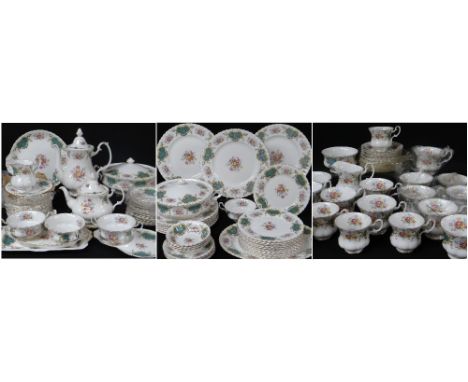 EXTENSIVE ROYAL ALBERT BONE CHINA 'BERKELEY' PATTERN TABLE SERVICE, including tea pot, coffee pot, 18 coffee cups, 12 tea cup