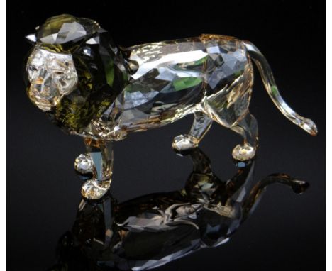 SWAROVSKI TINTED CRYSTAL MODEL MALE LION, 19cms long Comments: no boxes or certificates