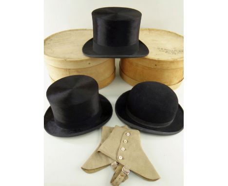 VINTAGE GENTLEMAN'S HATS: comprising Bowler hat, inner leather band stamped 'The Dulcis' make, two good Dunn & Co. Limited si