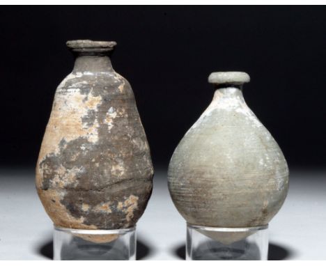Ancient Near East, Holyland, ca. 300 BCE to 100 CE. These are two charming, light, grey vessels with clear marks that they we