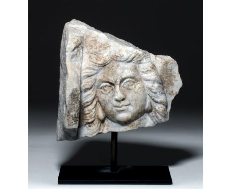 Ancient Roman Empire, ca. 2nd to 3rd centuries CE. A depiction of a Roman goddess, perhaps Tellus, from a sarcophagus carved 