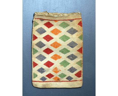 North America, the Columbia Plateau, Nez Perce, ca. 1875 CE. A flat twined cornhusk bag adorned with contrasting woven design