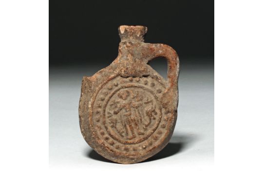 Byzantine Empire Ca 500 Ce This Is A Pottery Flask With A Lentoid Body A Narrow Neck And Two