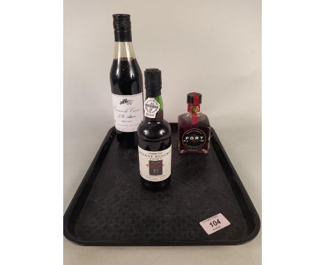 A small 20cl Portuguese vintage character port, together with a small 20cl Sainsbury's port and a JB Allain Creme de Cassis 5