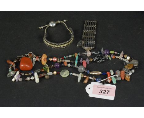 A mixed lot of jewellery including a silver Links of London bracelet, silver gate bracelet and multi gem necklace with silver
