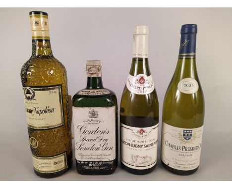 A one litre bottle of Grande Cuvee Mandarine Napoleon Grande Liqueur Imperiale plus a vintage Gordons Gin and two French whit