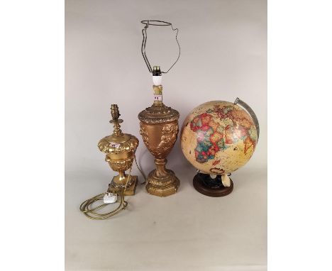 A Danish globe 'Scanglobe' and two gilt lamp bases