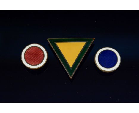 Three enamel Stock Exchange trader's lapel buttons