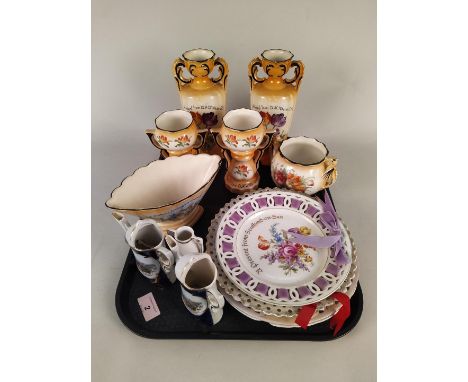 Early 20th Century seaside tourist collectable china including ribbon plates, mainly Clacton