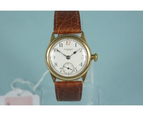 A second quarter of the 20th Century American, 9ct gold Waltham wristwatch 26872325.  The 15 jewel movement with bi-metallic 