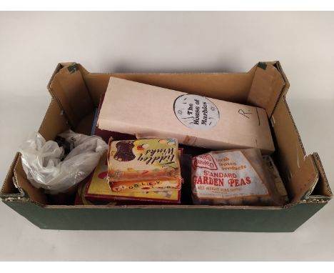 A large box of vintage board games including Scrabble, Ludo, Tiddlywinks, Jack Straws (all playworn), marbles, skittles and s