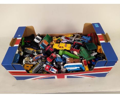 A large quantity of vintage die cast vehicles including Matchbox, Corgi, Dinky etc (playworn)