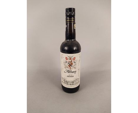 A bottle of vintage Althorp (home of Earl Spencer) cream sherry, the label signed by John Spencer