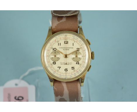 A mid 20th Century Swiss two button chronograph wristwatch Chronographe Swiss. The unsigned jewelled movement with mondmetall