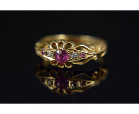 An antique 18ct gold ruby and diamond ring