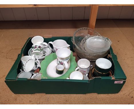 A mixed lot of Portmeirion tea wares, part dessert service, moulded glass fruit bowls etc