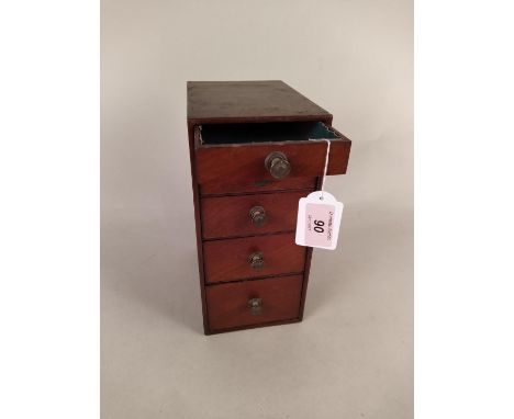 A small vintage mahogany collectors chest of five graduating drawers, 24cm tall