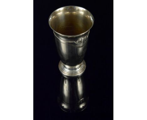 A continental silver vase with simple shell shaped decoration, stepped circular base, weight approx 140g