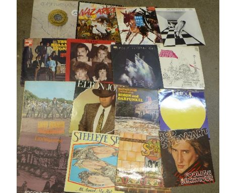 A collection of thirty LP records, rock including Yes, Santana, Steeleye Span, Wild Angels, Whitesnake, Nazareth and Rolling 