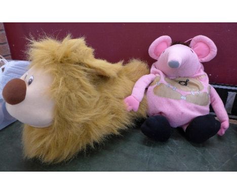 A Dougal Magic Roundabout soft toy and a Clangers pyjama case