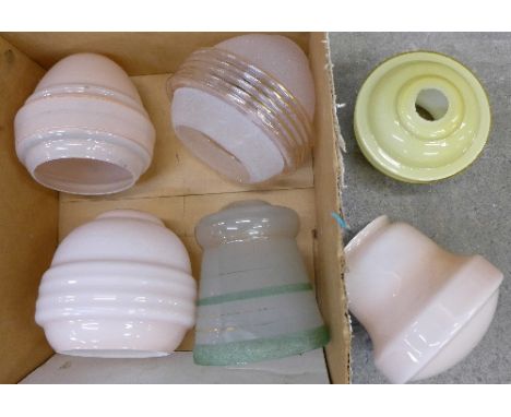 Six early 20th Century Art Deco style glass light shades