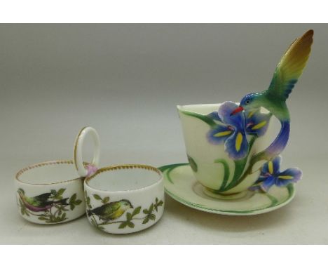 A Franz cabinet cup and saucer and Meissen style salt
