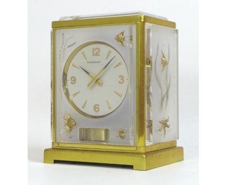 A Jaeger LeCoultre Marina Aquarium Atmos clock, 'Fond Opale-Poissons', 110108B, serial 30944, circa 1950s, the white dial wit