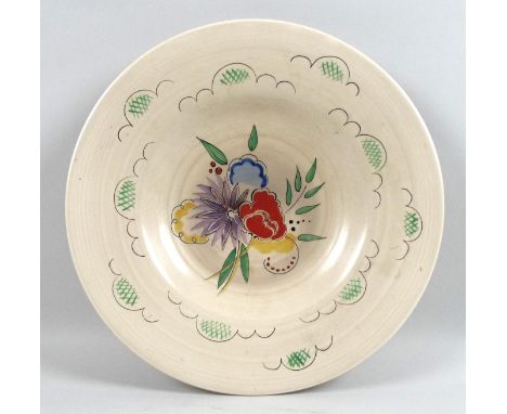 A Clarice Cliff for Wilkinson Ltd charger, decorated with chrysanthemums, spring flowers and clouds with cross hatching, prin