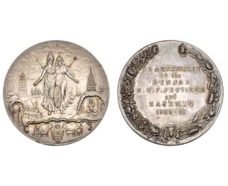 INDIA, Industrial & Agricultural Exhibition of the Punjab, N.W.F. Province and Kashmir, 1909-10, a silver award medal by J.A.