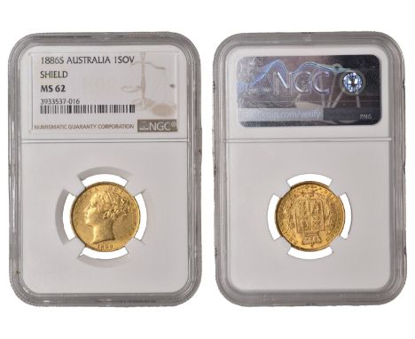 Australia, Victoria, Sovereign, 1886s, shield rev. (M 82; S 3855B). Extremely fine [slabbed NGC MS 62] £500-£700