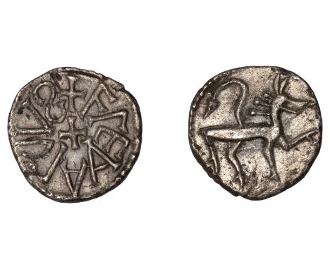 Kings of Northumbria, Ælfwald I (779-88), Sceatta or Penny, aelf-aldvs [part retrograde] around small cross, rev. lion or bea